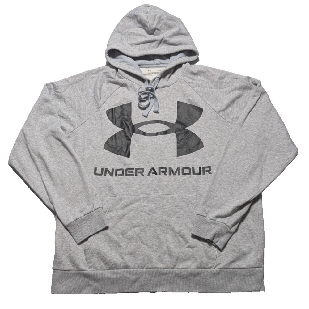 UNDER‎ ARMOUR LOOOSE Rival Fleece Big Logo Men Xl Gray Pull Over Hoodie 1357093